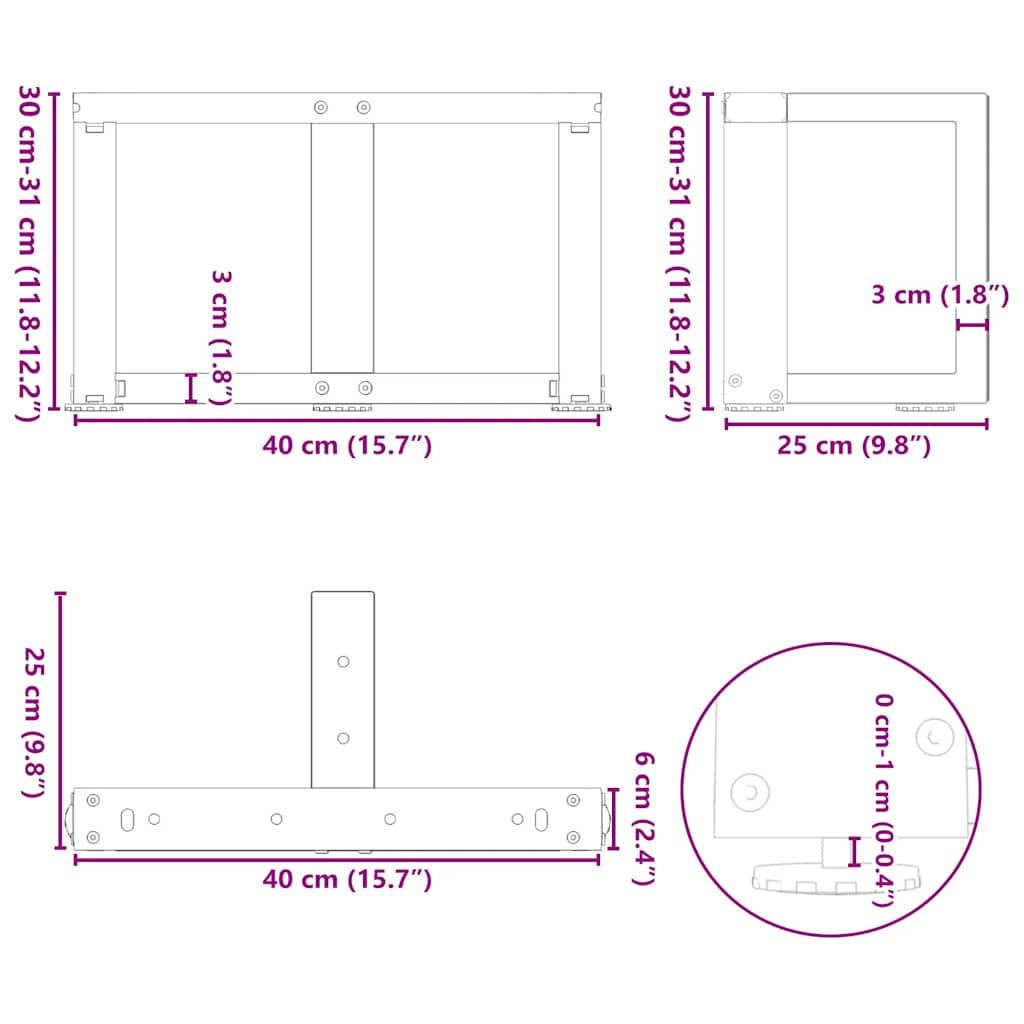 Salongbordben T-formet 2 stk svart 40x25x(30-31) cm stål