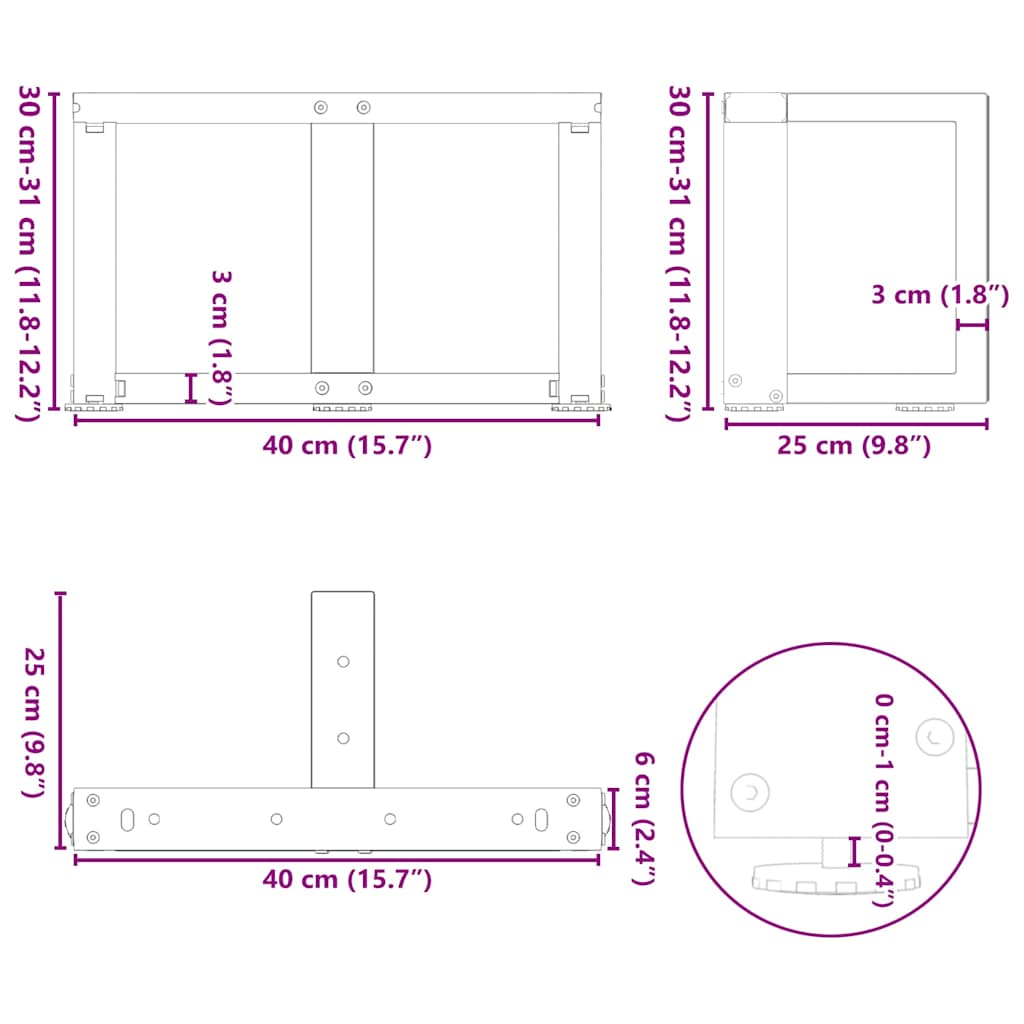 Salongbordben T-formet 2 stk svart 40x25x(30-31) cm stål