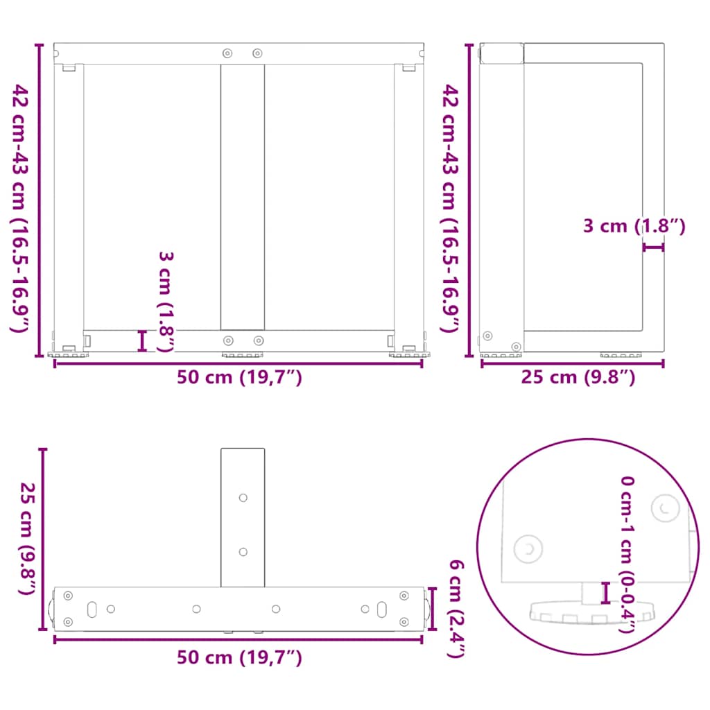Salongbordben T-formet 2 stk antrasitt 50x25x(42-43) cm stål