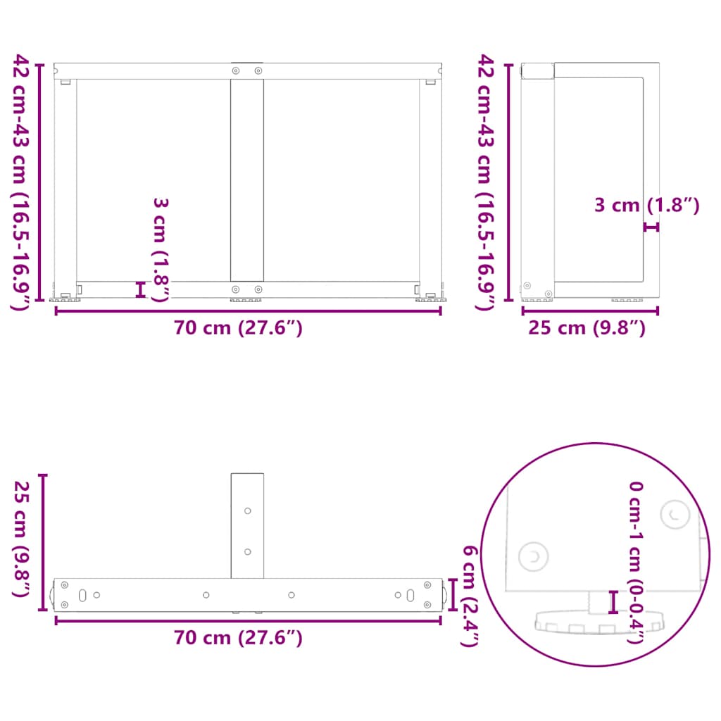 Salongbordben T-formet 2 stk svart 70x25x(42-43) cm stål