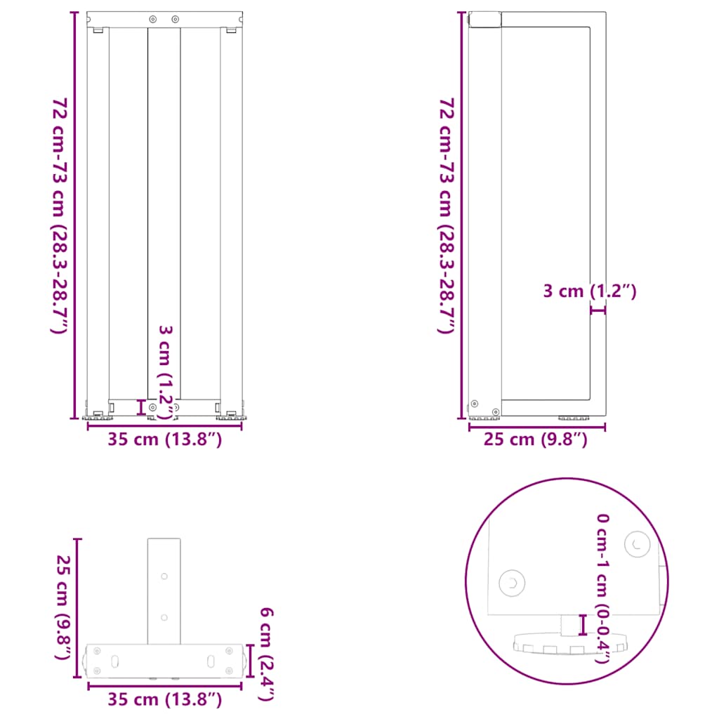 Konsollbordben T-formet 2 stk svart 38x25x(72-73) cm stål