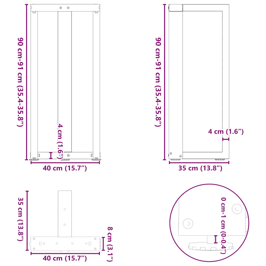 Barbordben T-formet 2 stk antrasitt 40x35x(90-91) cm stål