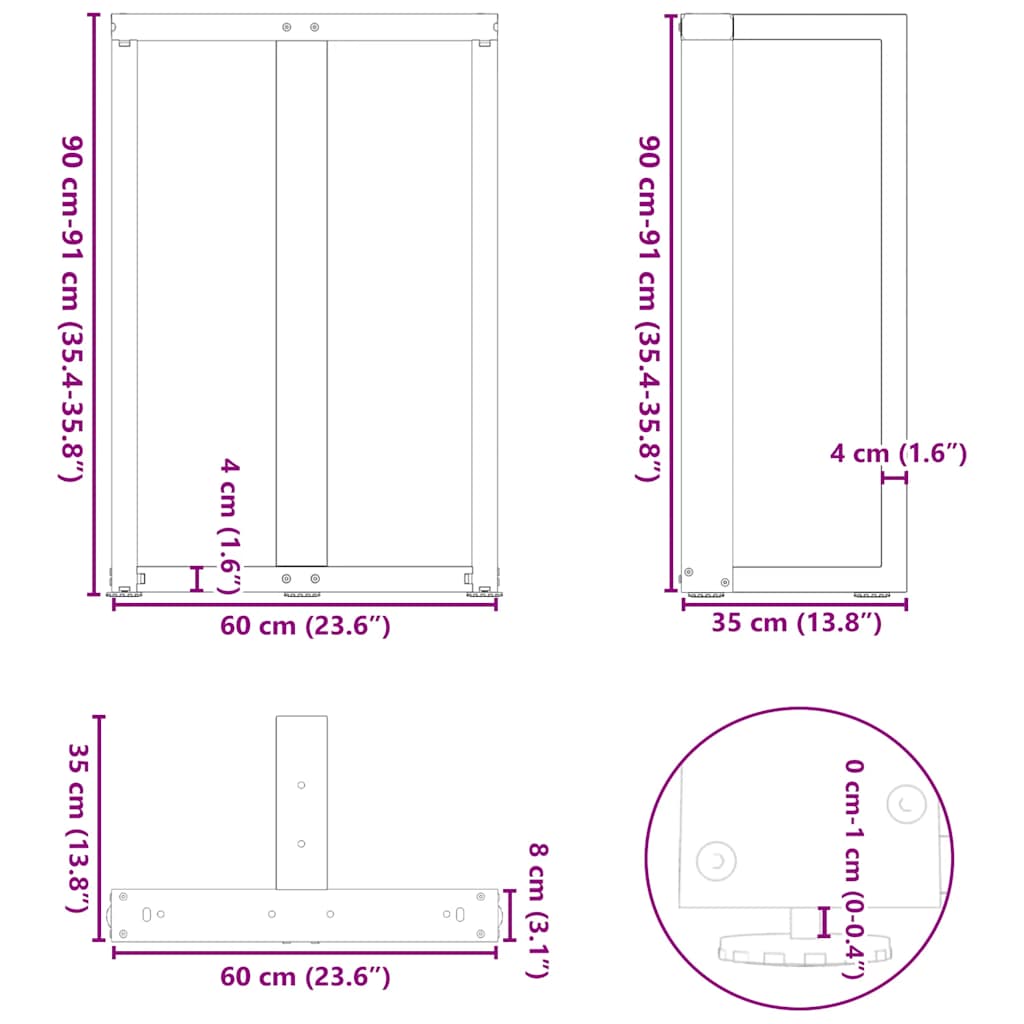 Barbordben T-formet 2 stk svart 60x35x(90-91) cm stål