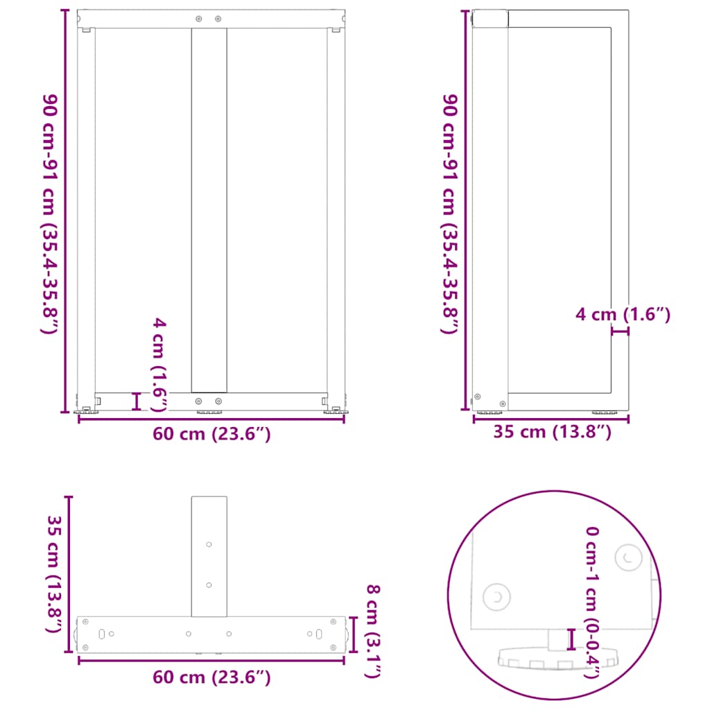 Barbordben T-formet 2 stk antrasitt 60x35x(90-91) cm stål