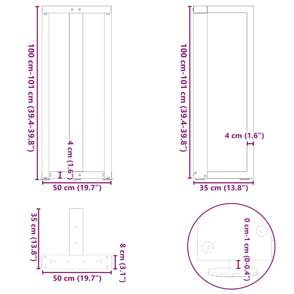 Barbordben T-formet 2 stk antrasitt 50x35x(100-101) cm stål
