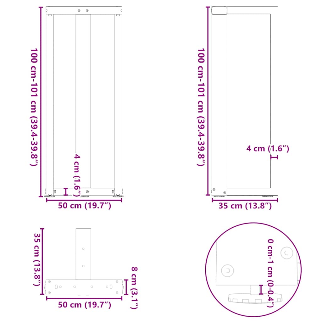 Barbordben T-formet 2 stk svart 50x35x(100-101) cm stål