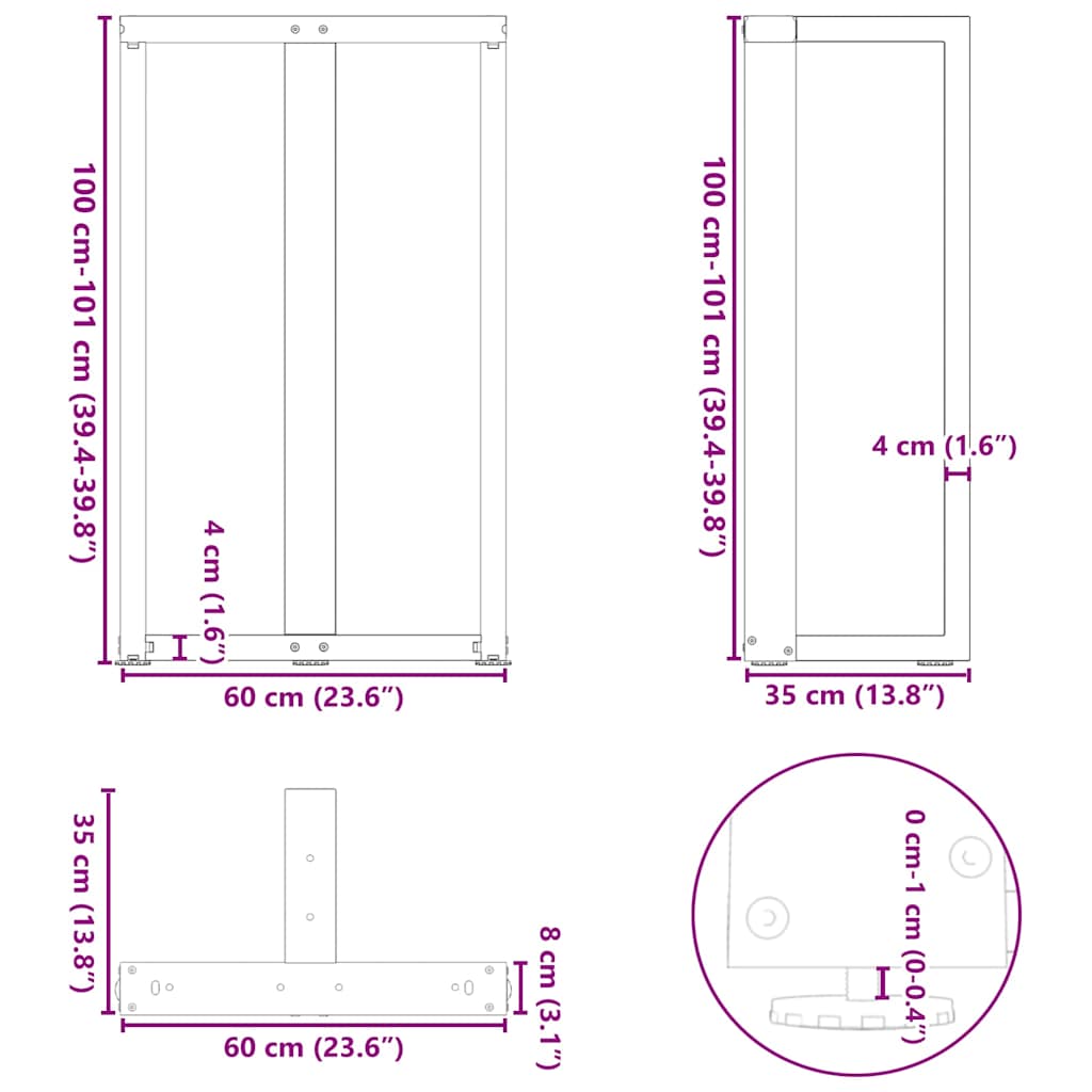 Barbordben T-formet 2 stk antrasitt 60x35x(100-101) cm stål