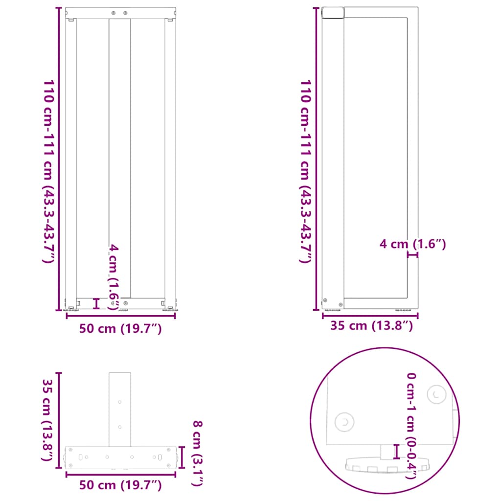 Barbordben T-formet 2 stk antrasitt 50x35x(110-111) cm stål
