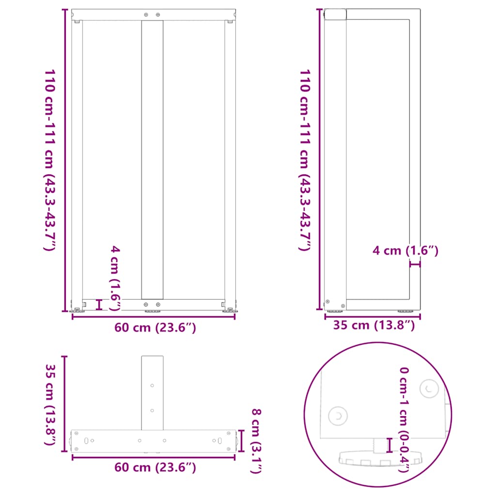 Barbordben T-formet 2 stk svart 60x35x(110-111) cm stål