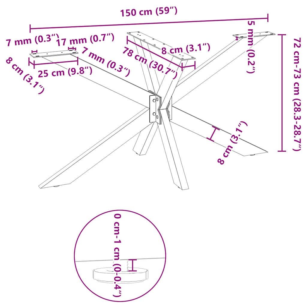 Spisebordben edderkoppformet antrasitt 150x78x(72-73) cm stål