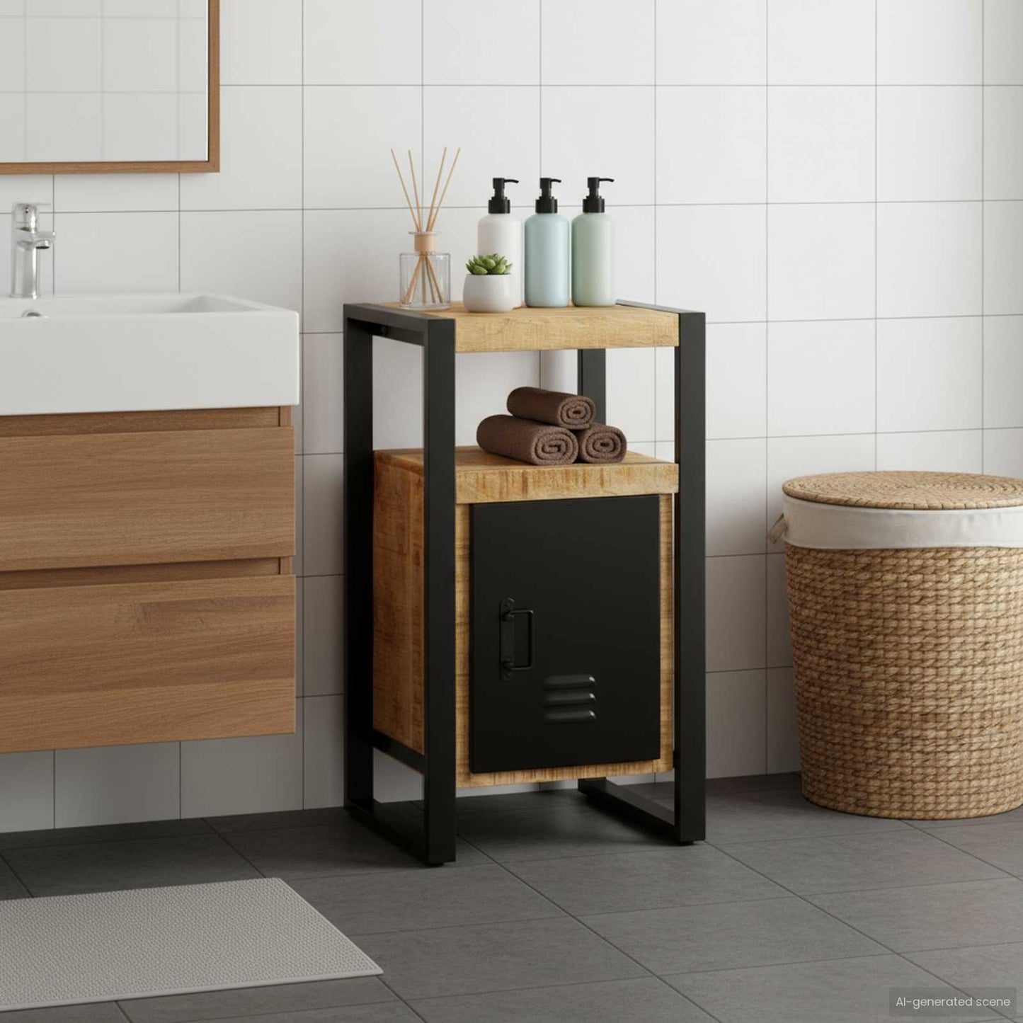 Baderomsskap med hylle Brun 40 x 35 x 75 cm Massiv mango tre
