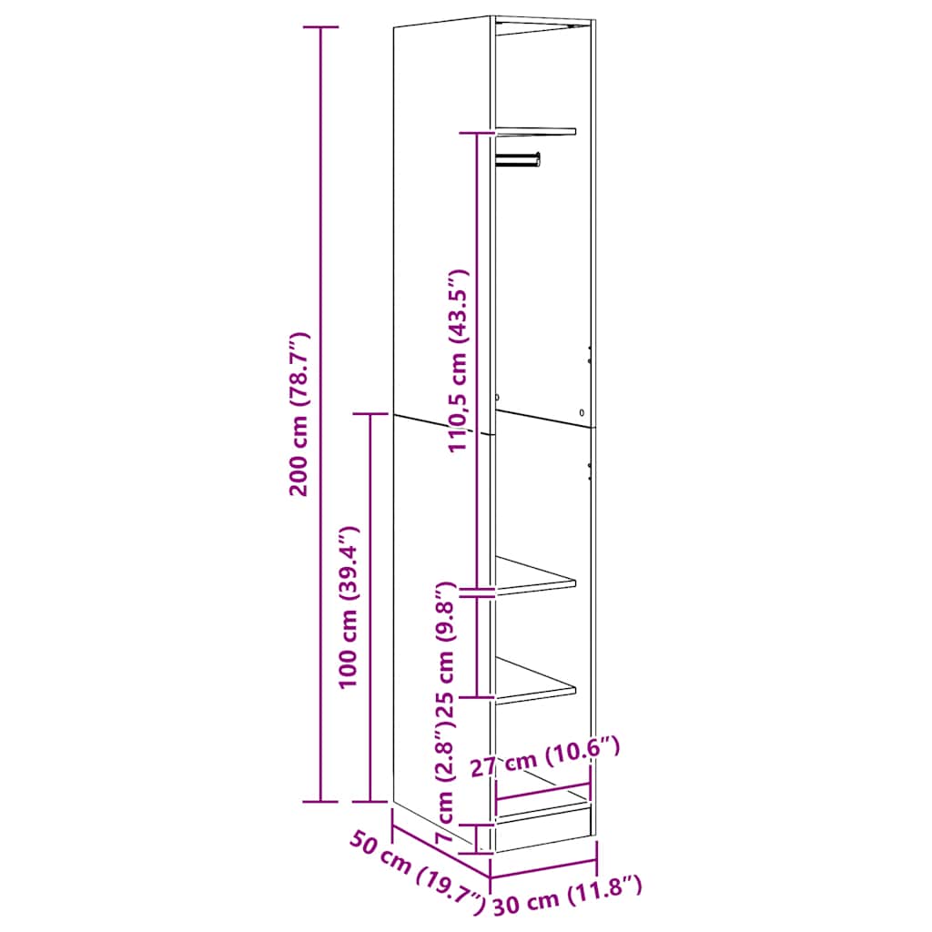 Garderobe artisan eik 30x50x200 cm konstruert tre