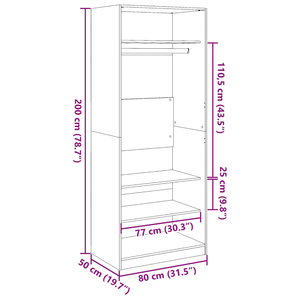 Garderobe hvit 80x50x200 cm konstruert tre vidaXL