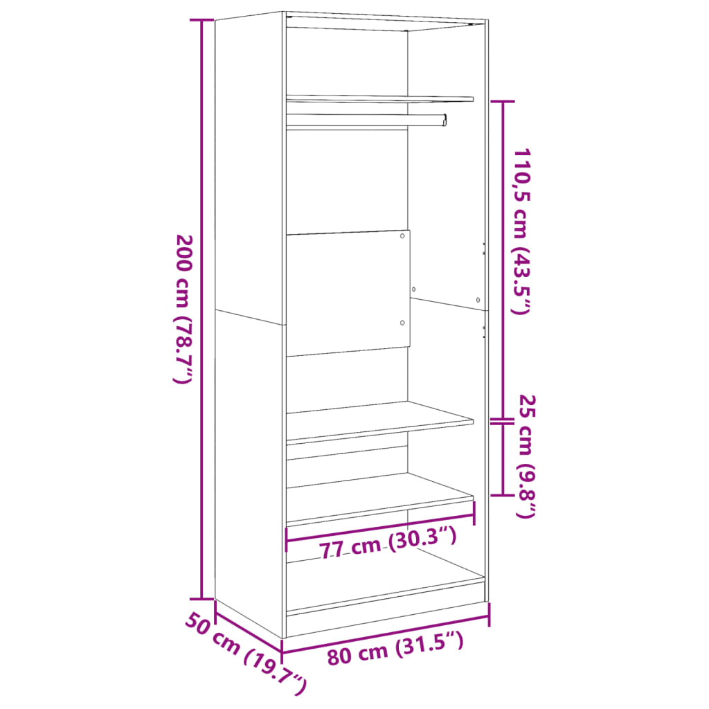Garderobe betonggrå 80x50x200 cm konstruert tre