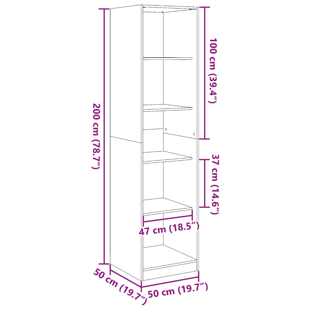 Garderobe betonggrå 50x50x200 cm sponplate