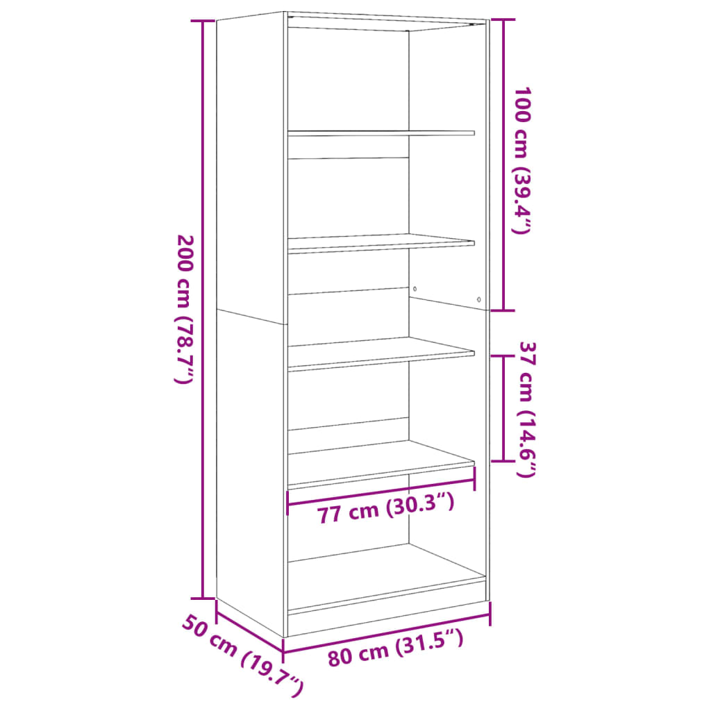 Garderobe sonoma eik 80x50x200 cm konstruert tre