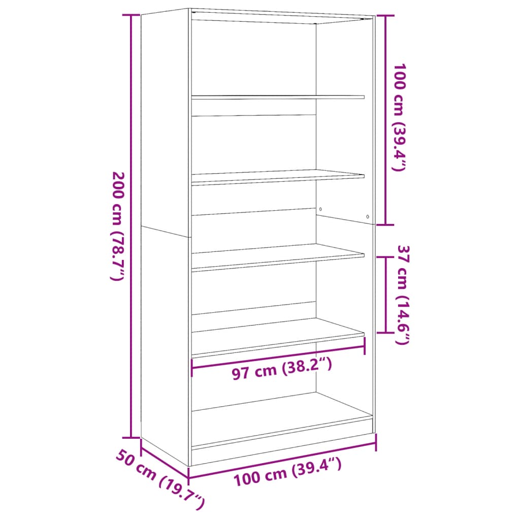 Garderobe gammelt tre 100x50x200 cm konstruert tre vidaXL