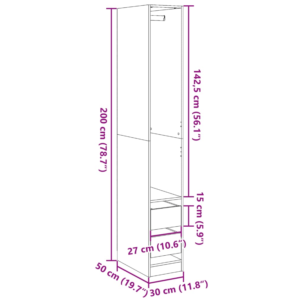 Garderobe røkt eik 30x50x200 cm konstruert tre