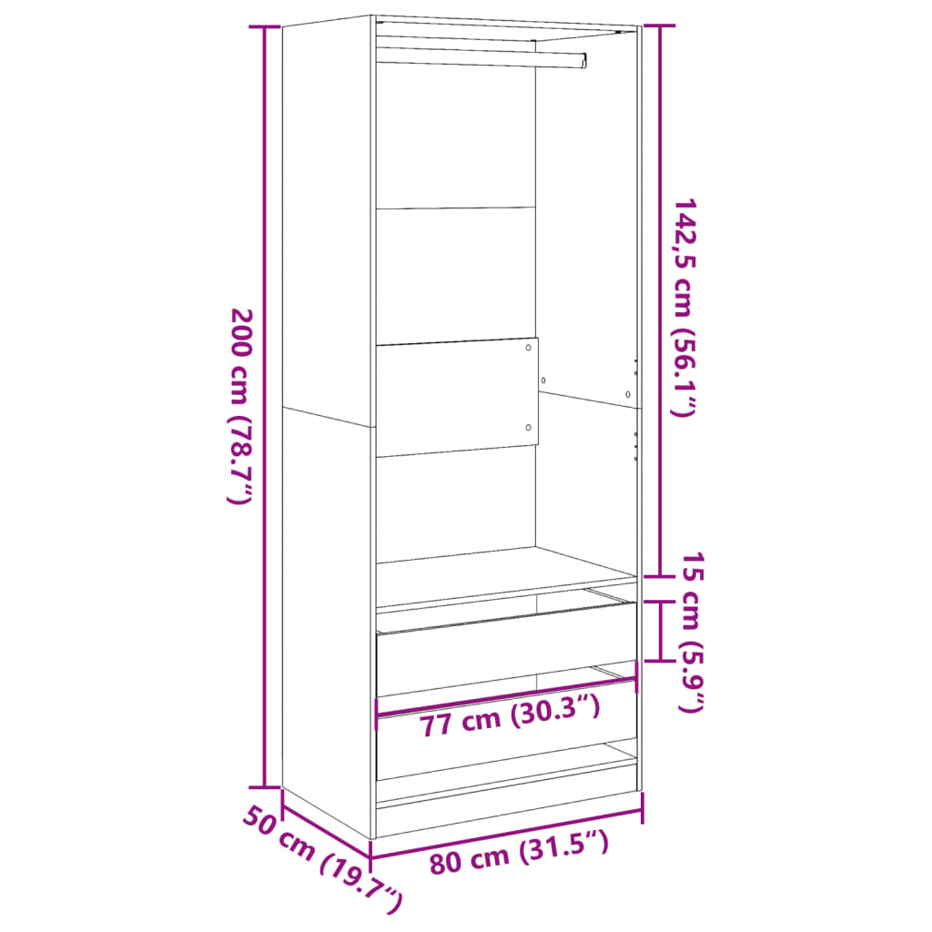 Garderobe hvit 80x50x200 cm konstruert tre