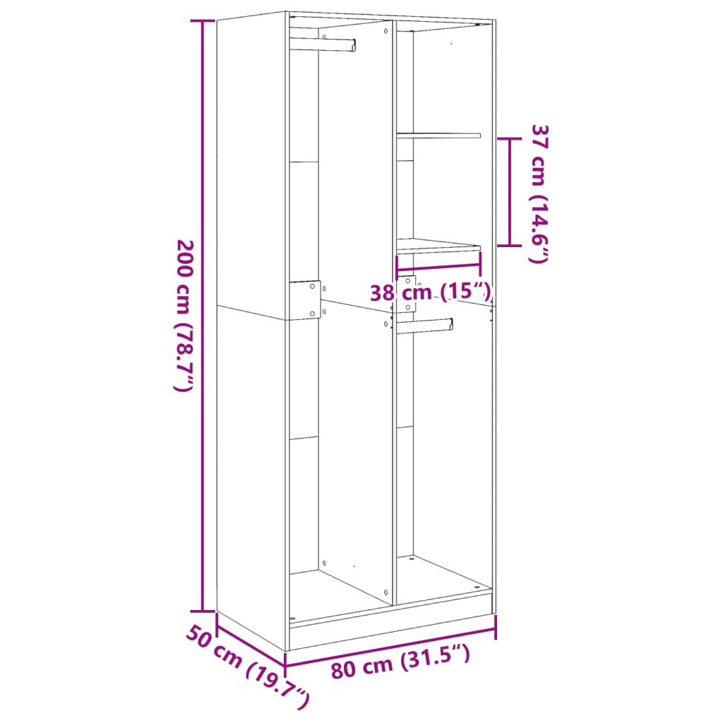 Garderobe betonggrå 80x50x200 cm konstruert tre