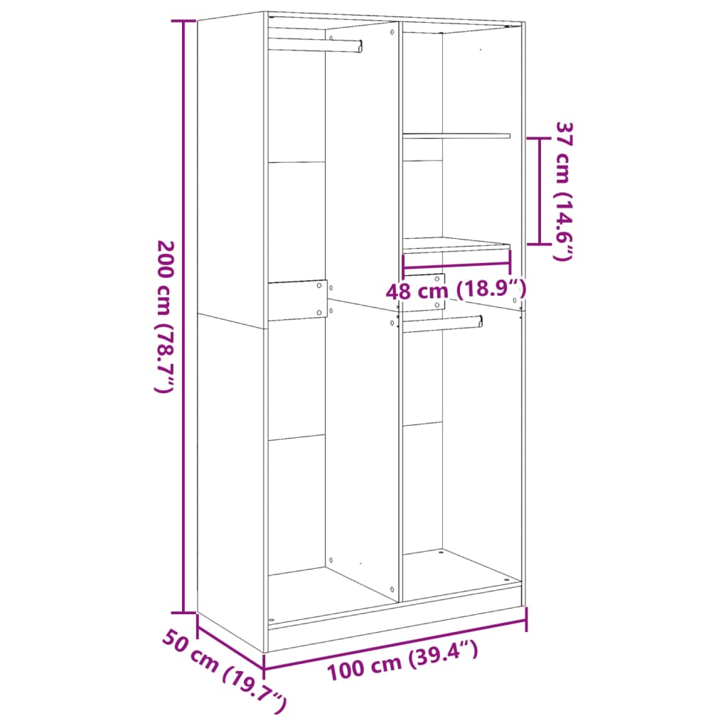 Garderobeskap hvit 100x50x200 cm sponplate vidaXL