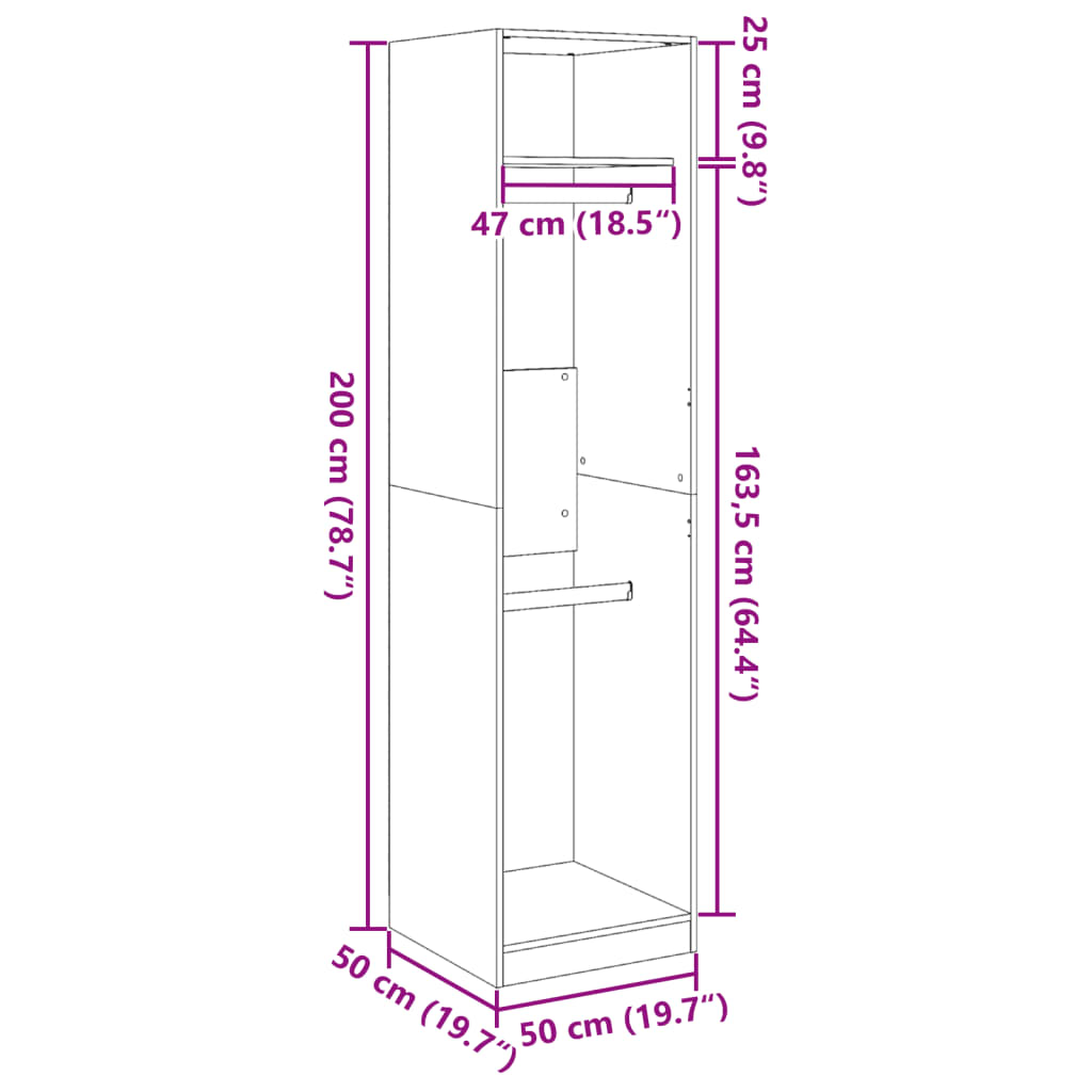 Garderobe hvit 50x50x200 cm konstruert tre