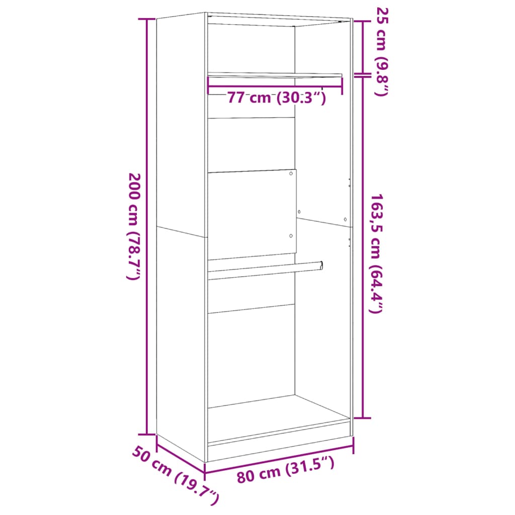 Garderobe hvit 80x50x200 cm konstruert tre