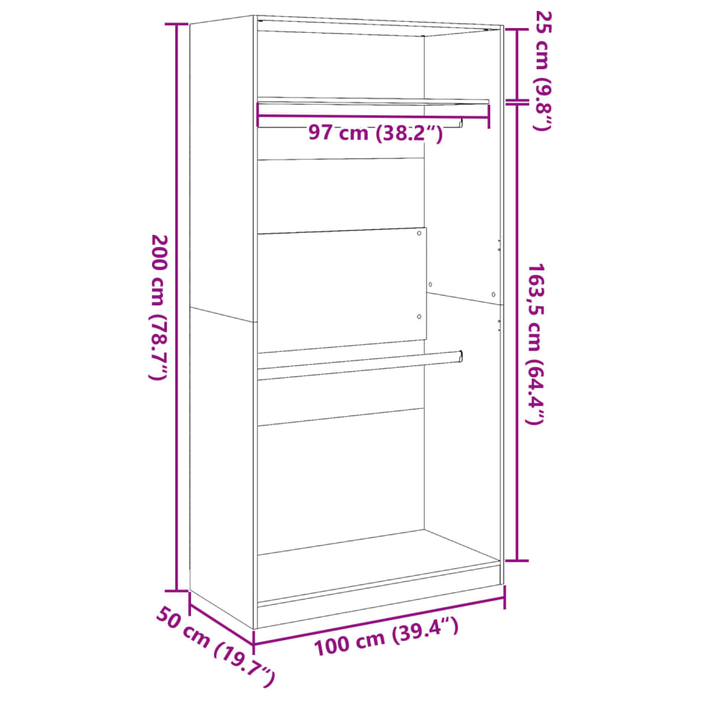 Garderobeskap hvit 100x50x200 cm sponplate