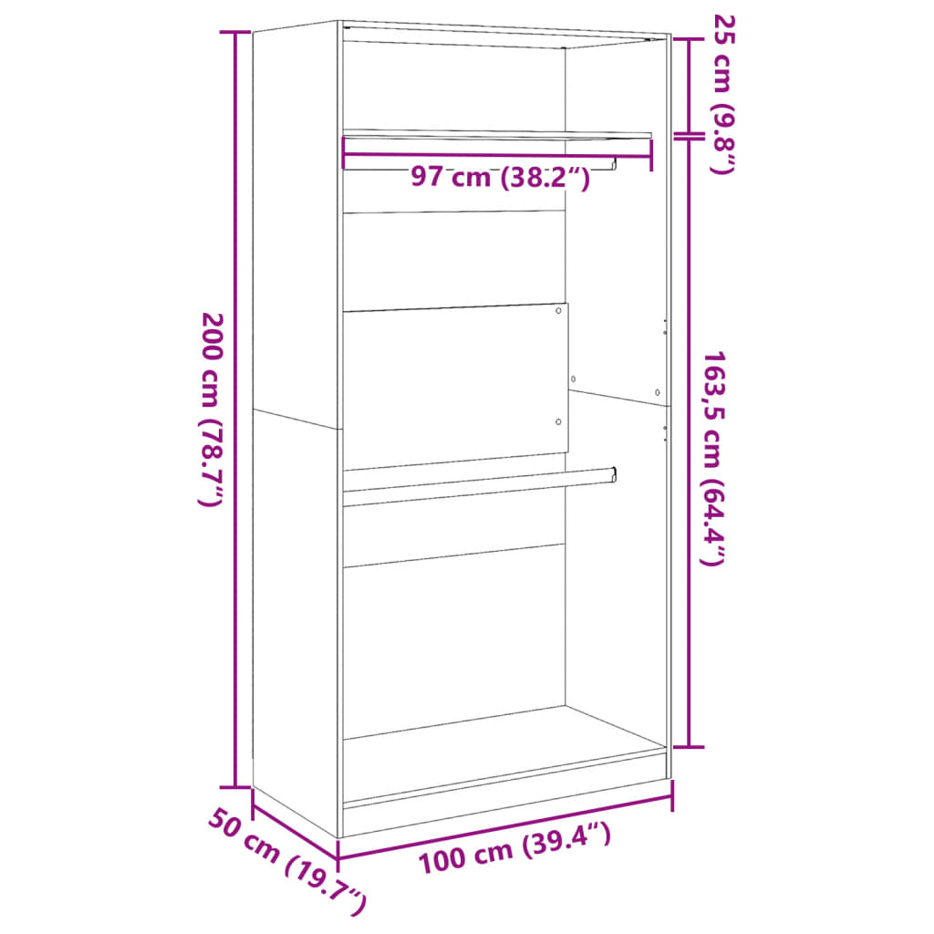 Garderobe grå sonoma 100x50x200 cm konstruert tre