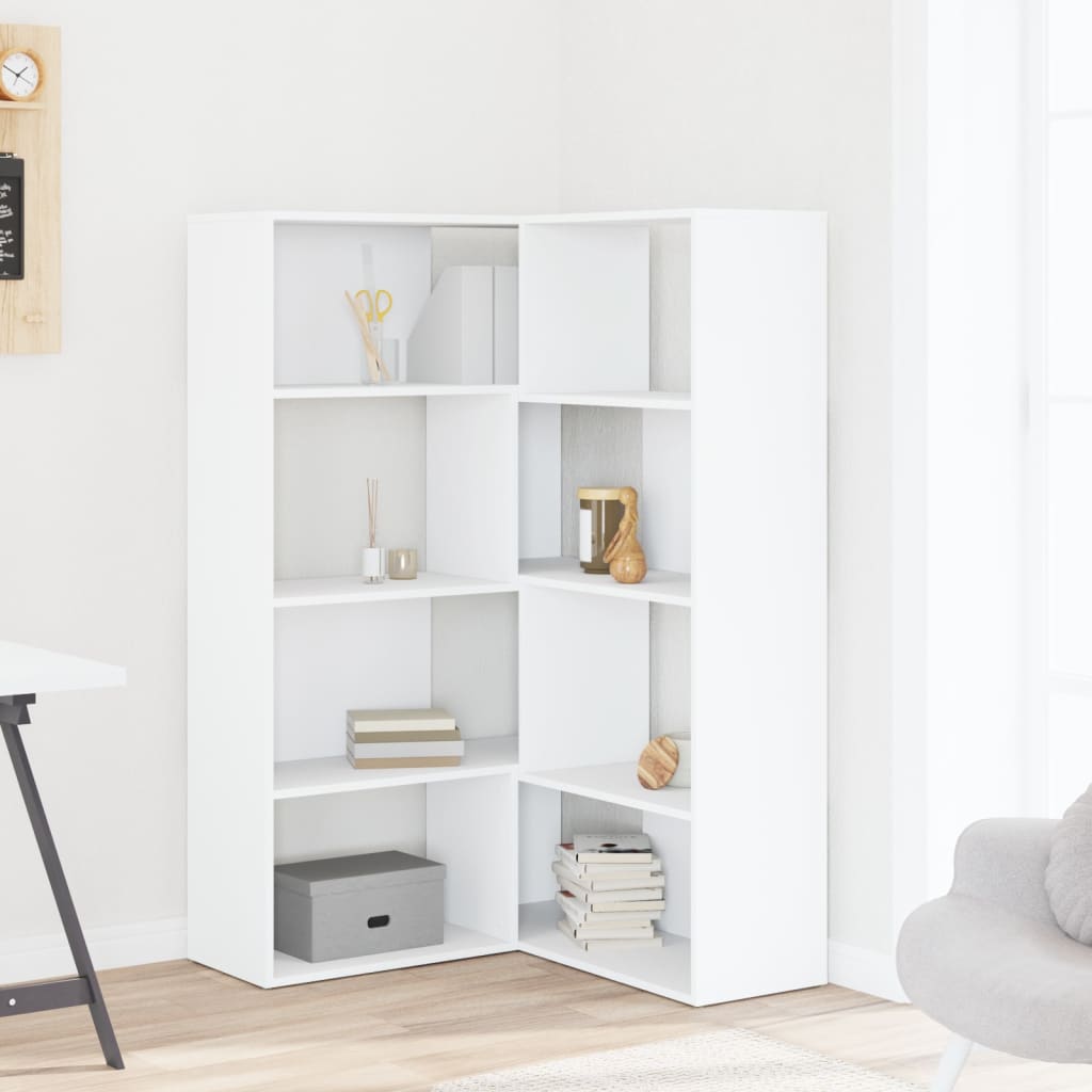 Bokhylle for hjørne 4 etasjer hvit 85x85x140 cm konstruert tre vidaXL