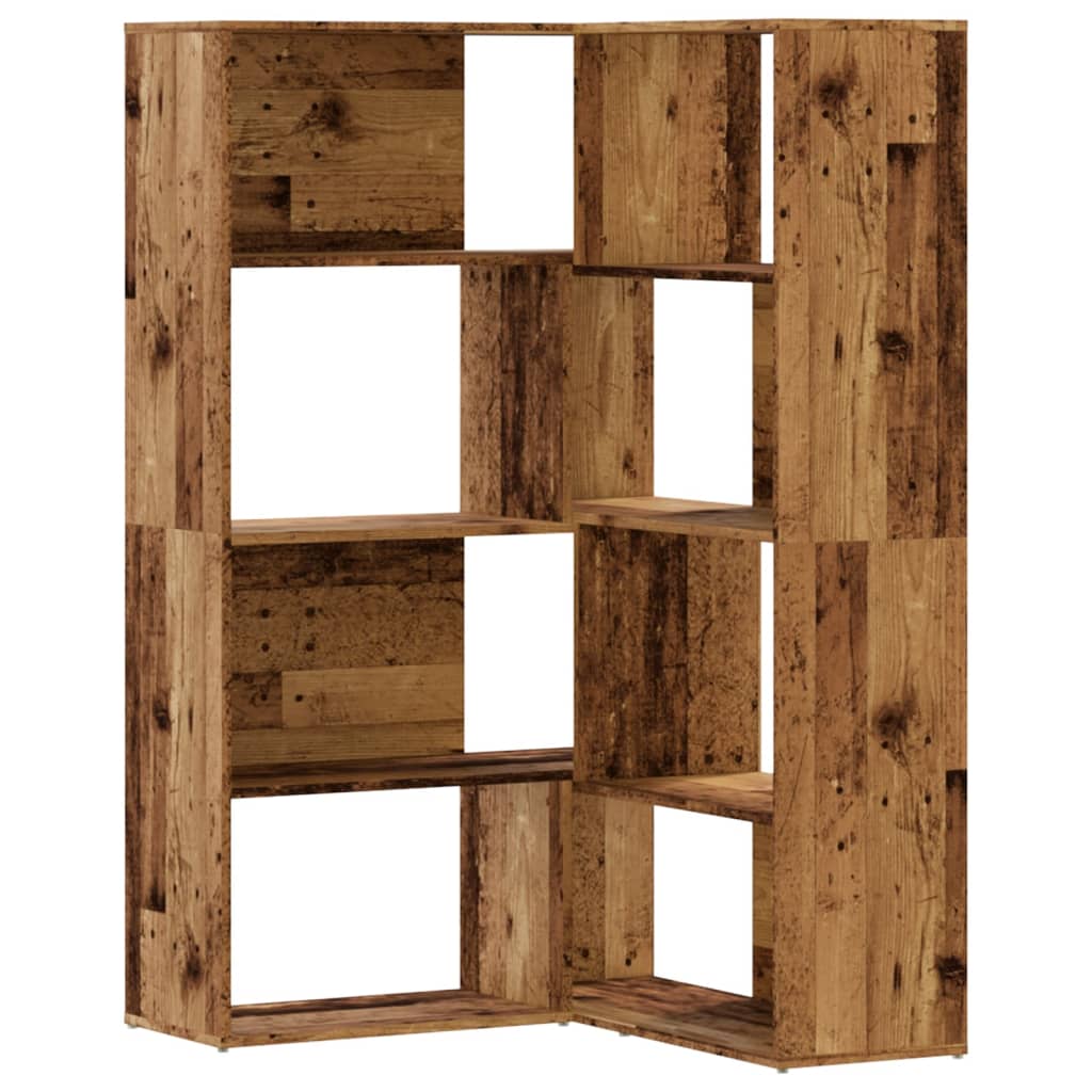 Bokhylle hjørne 4 lag gammelt tre 85x85x140 cm konstruert tre