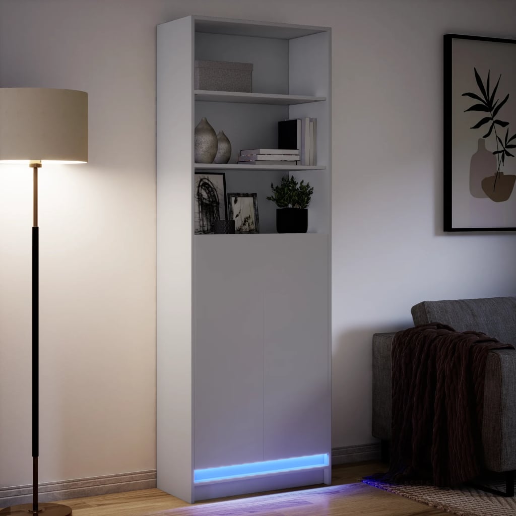 Garderobe med LED hvit 69x32,5x200 cm konstruert tre
