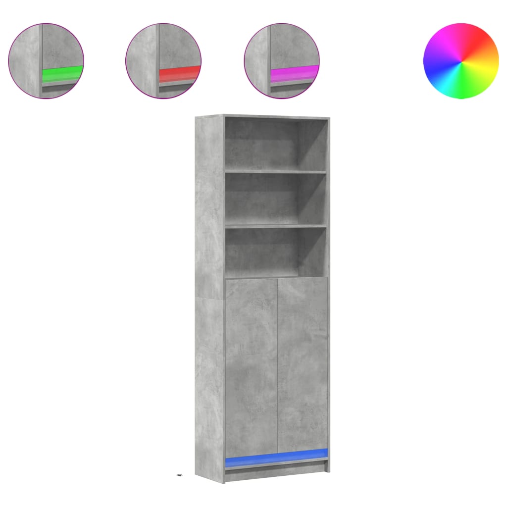 Garderobe med LED betonggrå 69x32,5x200 cm konstruert tre