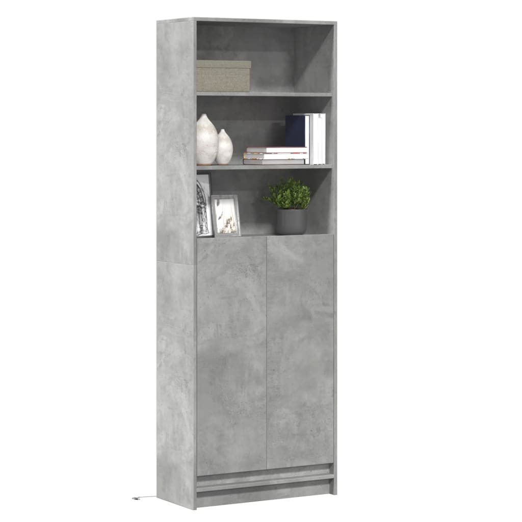 Garderobe med LED betonggrå 69x32,5x200 cm konstruert tre