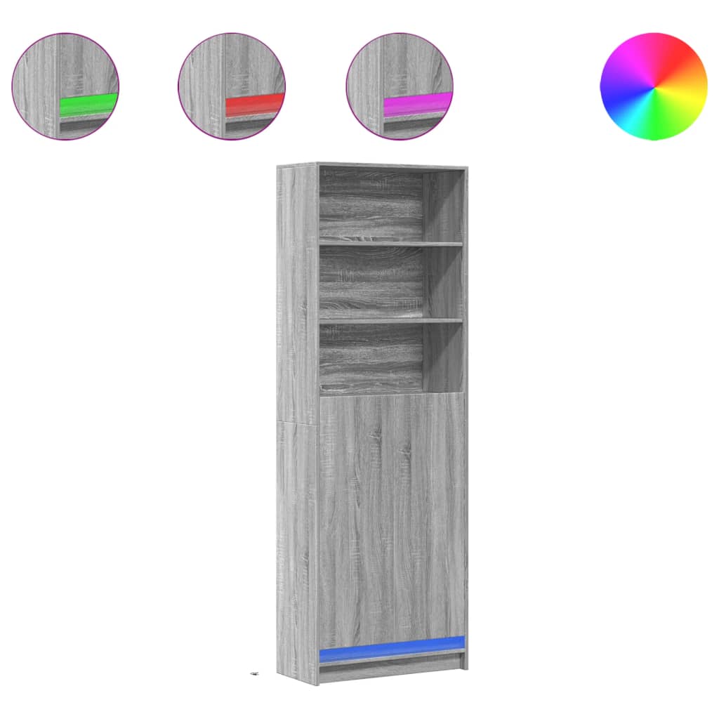 Garderobe med LED grå sonoma 69x32,5x200 cm konstruert tre