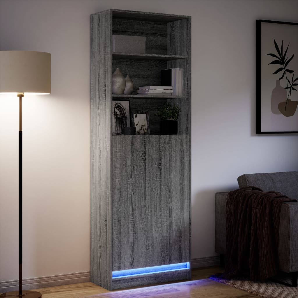 Garderobe med LED grå sonoma 69x32,5x200 cm konstruert tre
