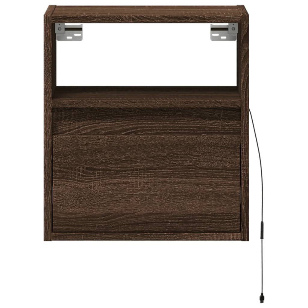 Vegghengte nattbord med LED-lys 2 stk brun eik