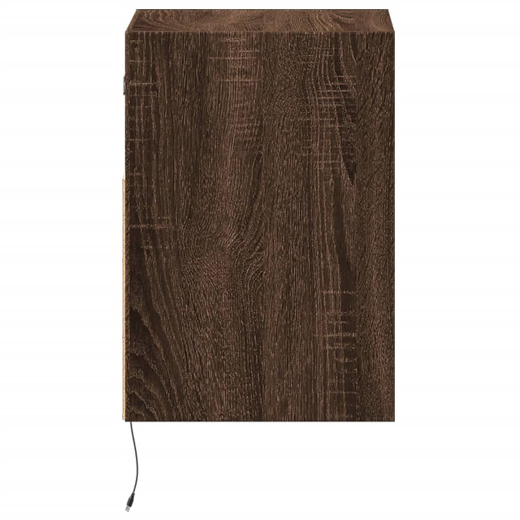 Vegghengte nattbord med LED-lys 2 stk brun eik