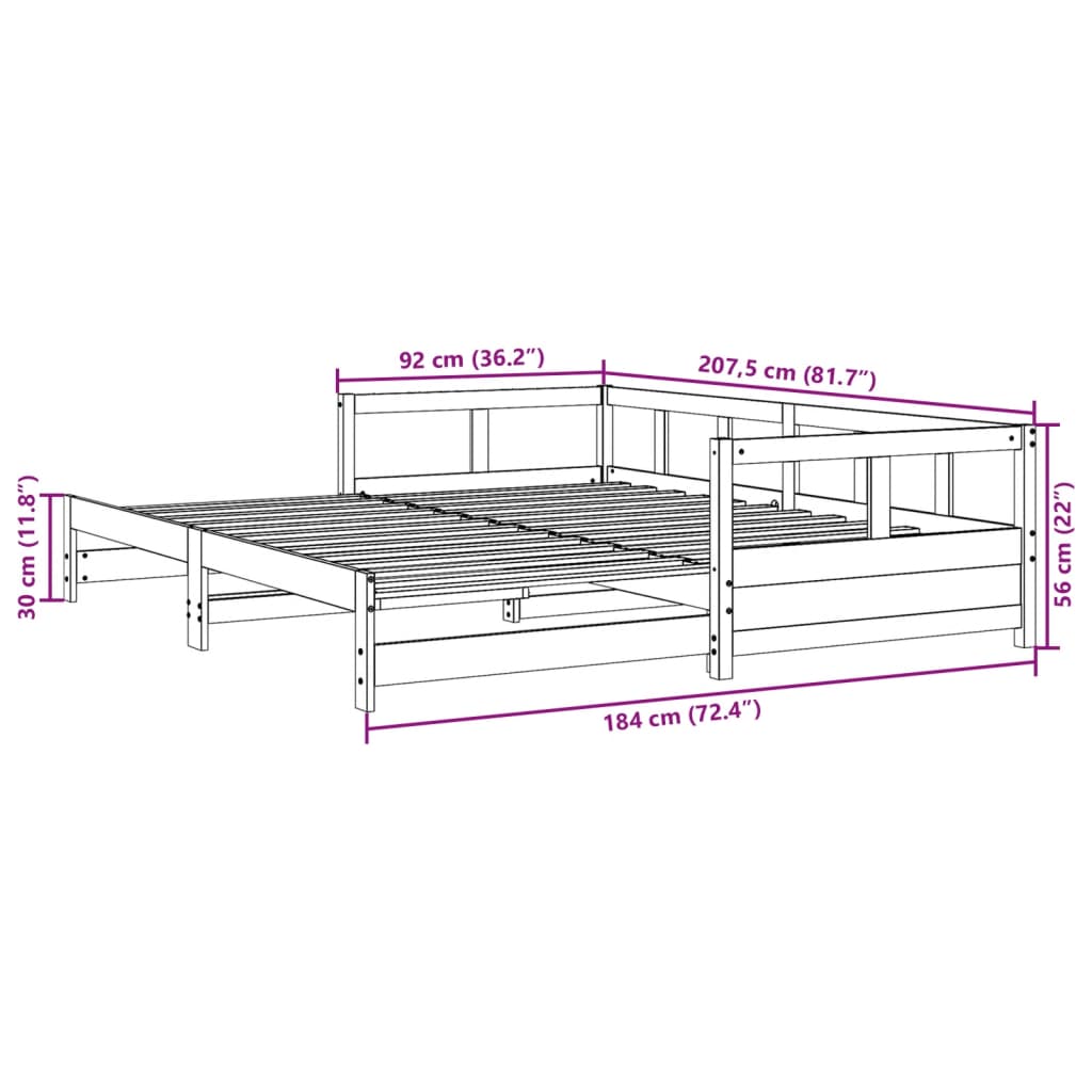 Dagseng uten madrass hvit 90x200 cm heltre furu