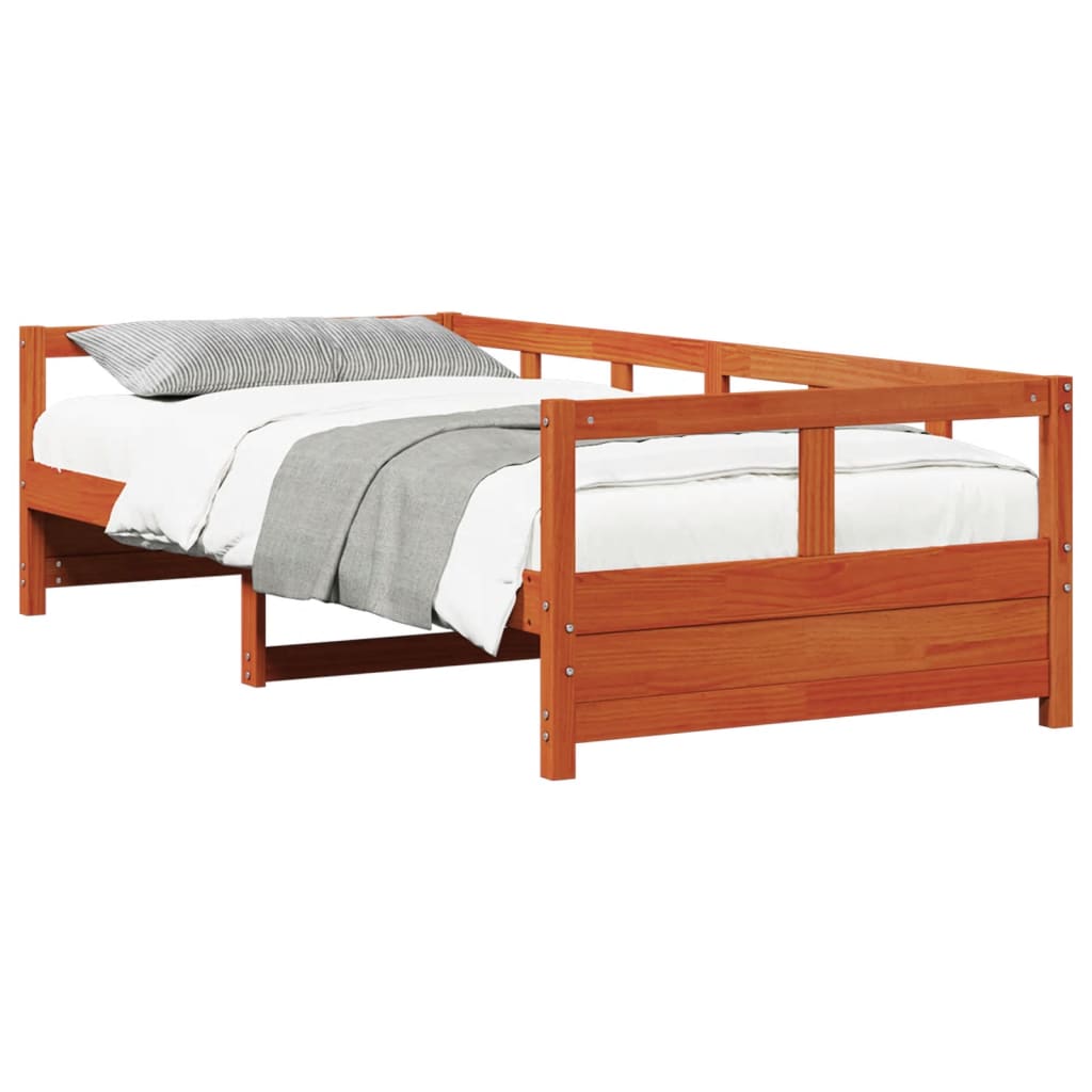 Seng med madrass voksbrun 90x200 cm heltre furu