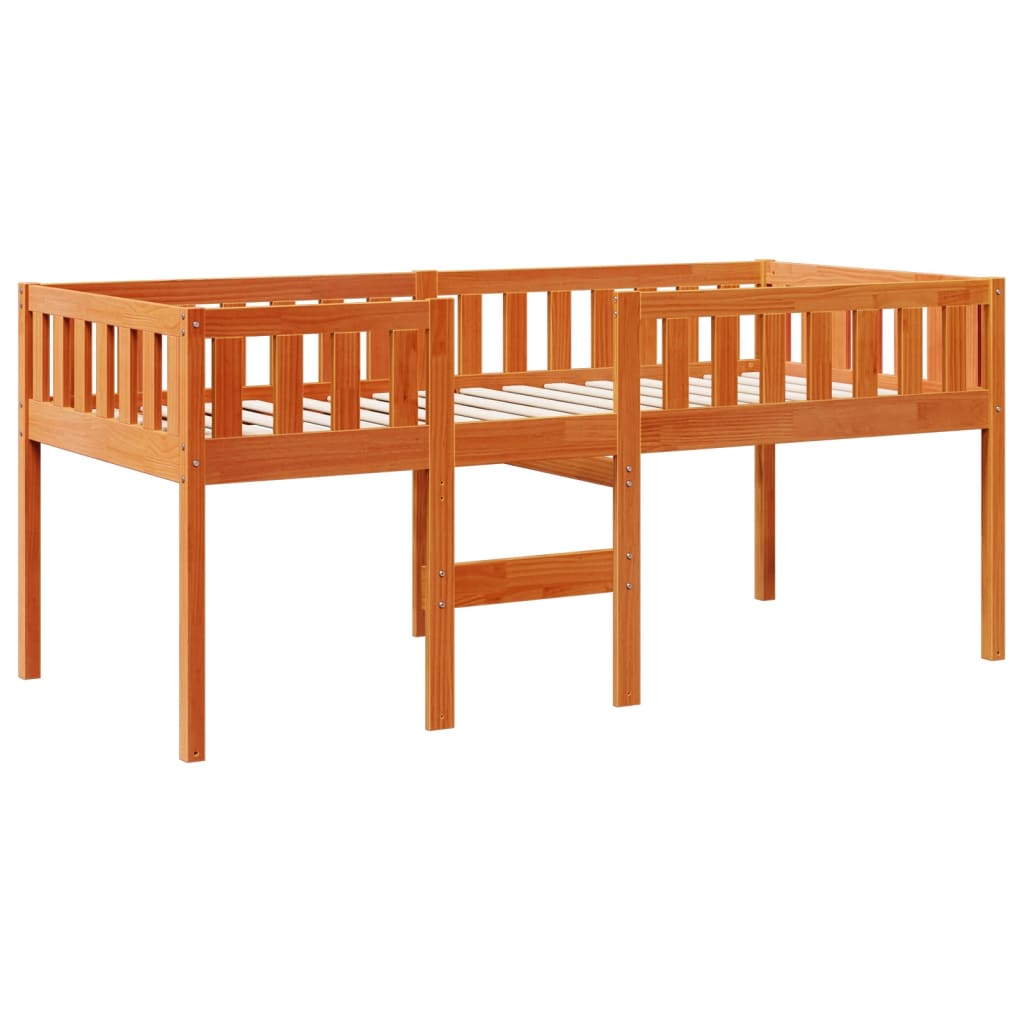Barneseng med madrass voksbrun 90x200 cm heltre furu