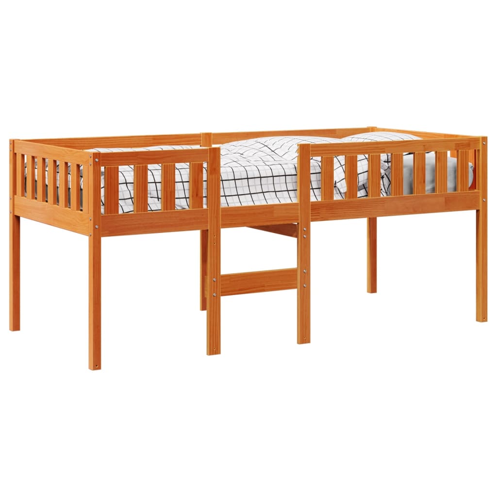 Barneseng med madrass voksbrun 90x200 cm heltre furu