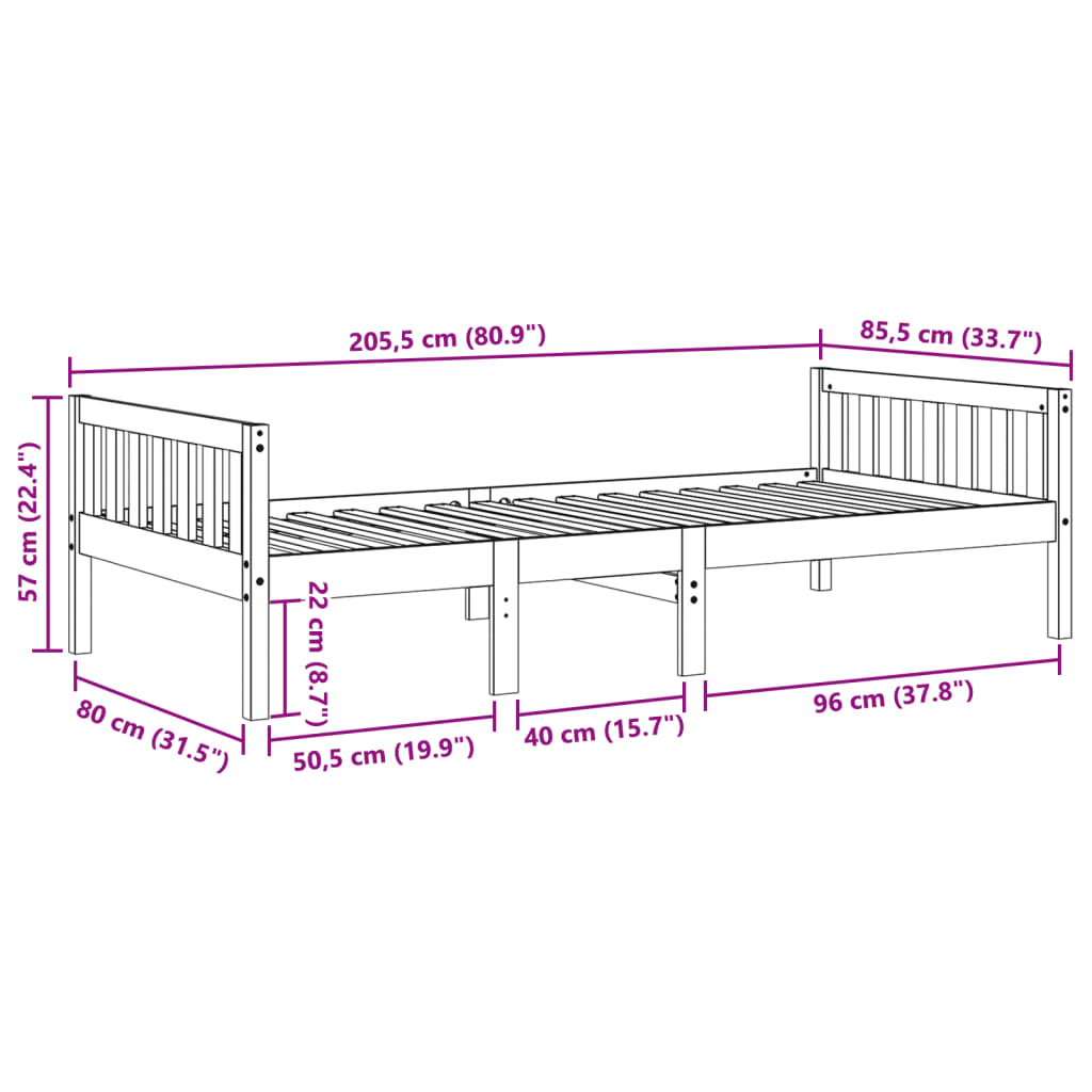 Barneseng uten madrass voksbrun 80x200 cm heltre furu