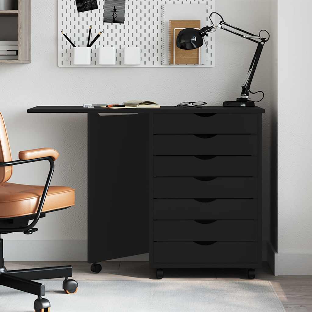 Rulleskap med skrivebord MOSS svart heltre furu