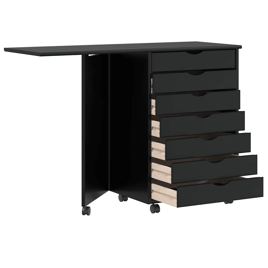 Rulleskap med skrivebord MOSS svart heltre furu