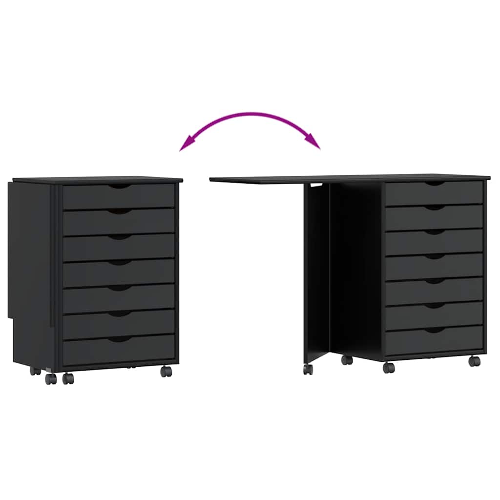 Rulleskap med skrivebord MOSS svart heltre furu