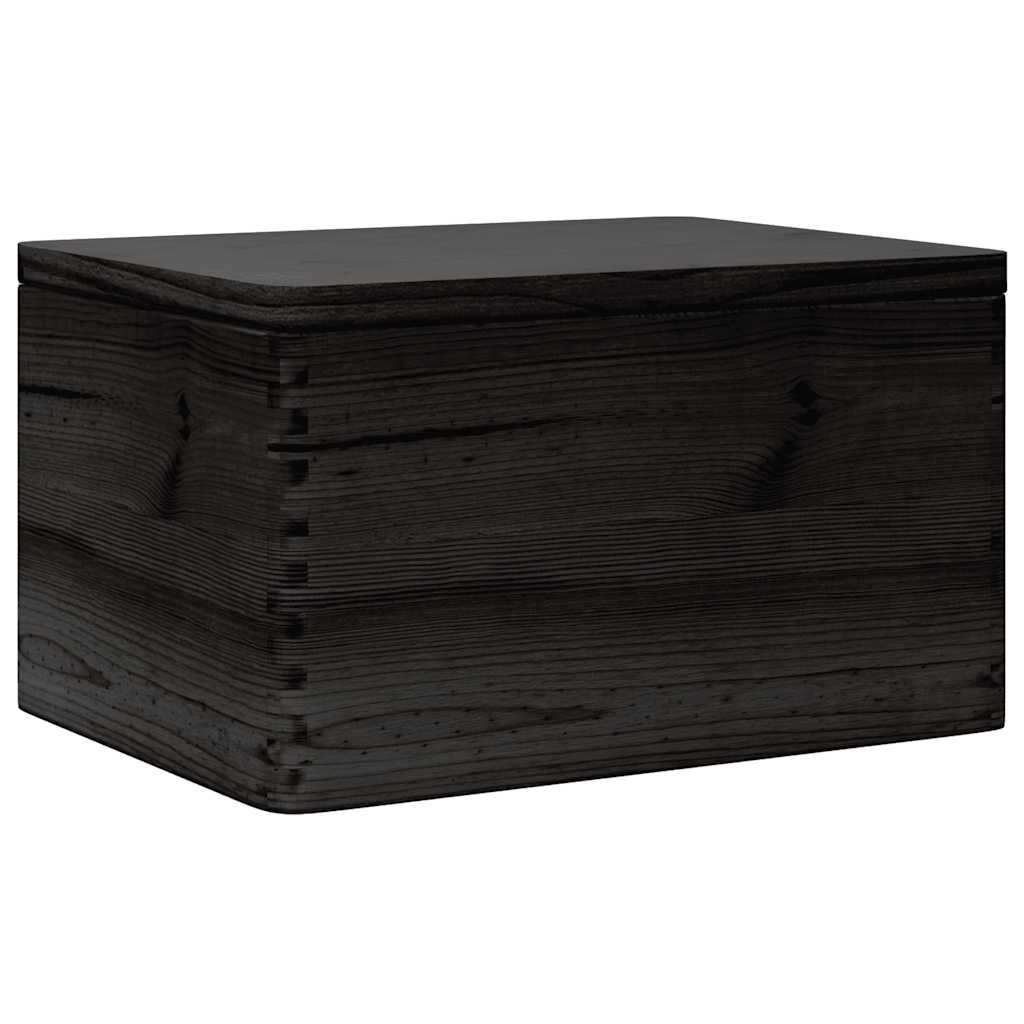 Trekasse med lokk svart 40x30x23 cm heltre furu