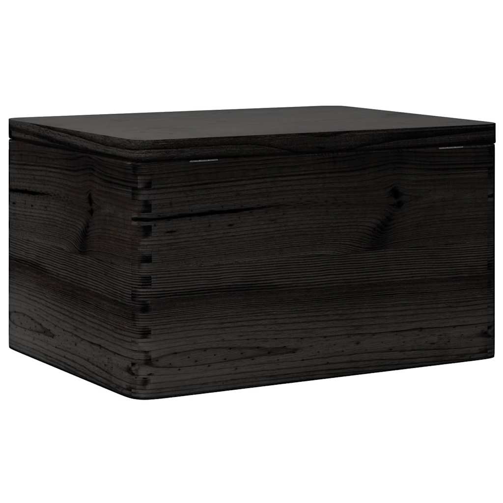 Trekasse med lokk svart 40x30x23 cm heltre furu