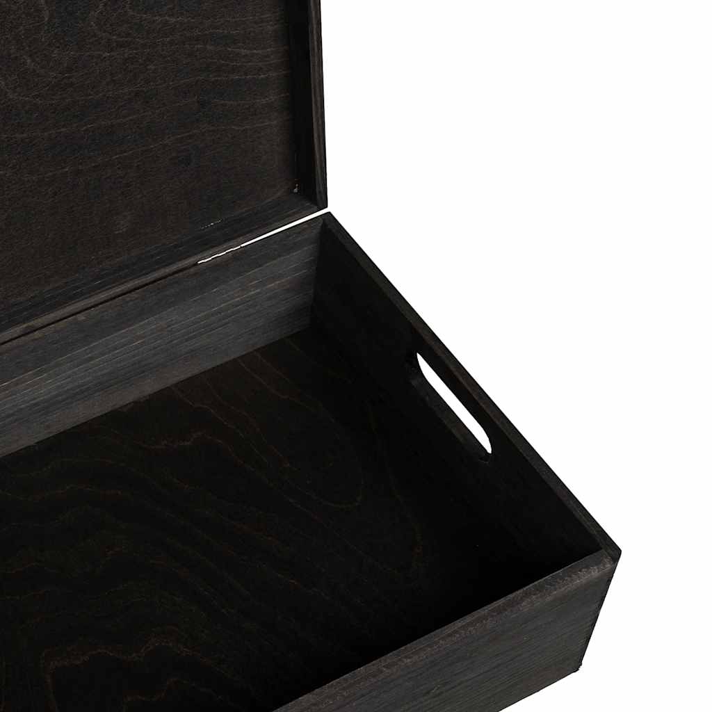 Trekasse med lokk og håndtak svart 40x30x13cm heltre furu