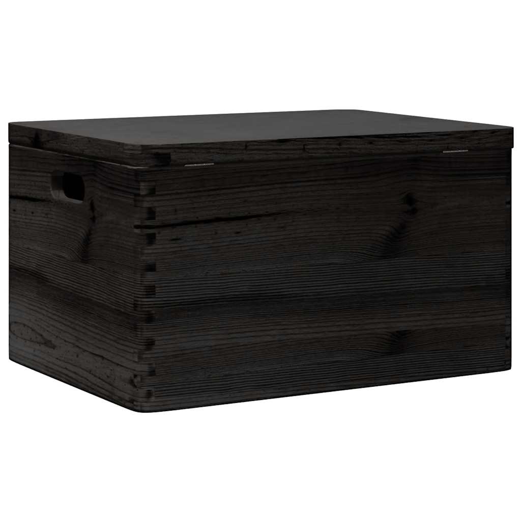 Trekasse med lokk og håndtak svart 40x30x23cm heltre furu